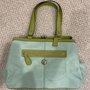 Coach Blue and Green Leather Handbag
